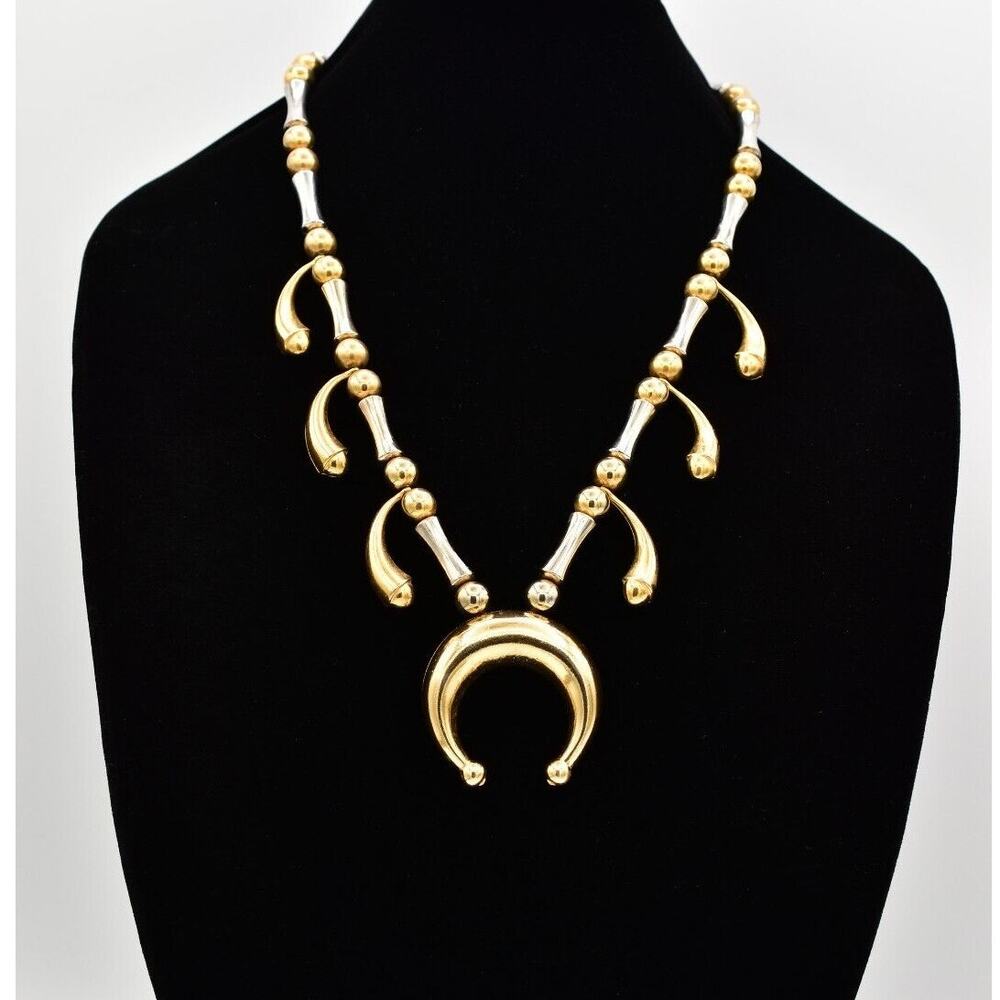 Florenza Vintage Statement Necklace Beaded 2 Tone Silver Gold Signed 50s BinA17